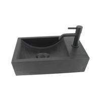 Fonteinset Boss & Wessing Werner Natuursteen Eénhendelkraan En Sifon 40x23x11 cm Mat Zwart Boss & Wessing - thumbnail