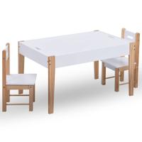 3-delige Kindertafel- en stoelenset krijtbord zwart en wit - thumbnail