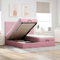 Ottoman bed met matrassen en LED's 160x200cm fluweel roze - thumbnail