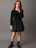 Bi-materiaal jurk met bolvorm voor meisjes antraciet - thumbnail