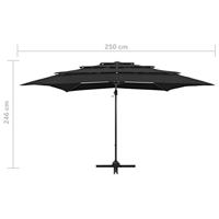 Parasol 4-laags met aluminium paal 250x250 cm zwart - thumbnail