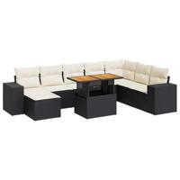 9-delige Loungeset met kussens poly rattan acacia zwart - thumbnail