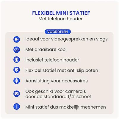 Flexibel mini-statief met schuimrubber poten Zwart/Rood