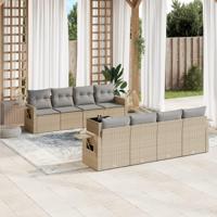 9-delige Loungeset met kussens poly rattan beige - thumbnail