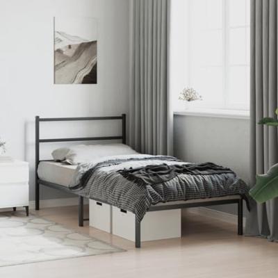 Bedframe met hoofdbord metaal zwart 100x190 cm