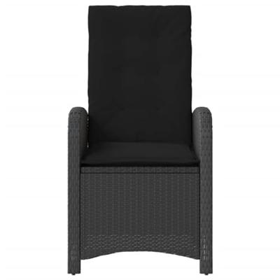 Tuinstoel verstelbaar met kussens poly rattan zwart