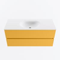 MONDIAZ VICA 110cm badmeubel onderkast Ocher 2 lades. Wastafel MOON midden zonder kraangat, kleur Talc. - thumbnail