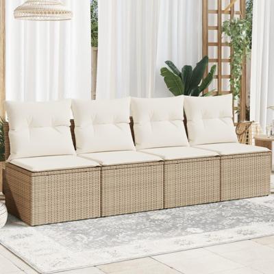 Tuinbank 4-zits met kussens poly rattan beige Tuinbank 4-zits met kussens poly rattan beige