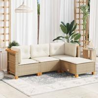 4-delige Loungeset met kussens poly rattan beige - thumbnail