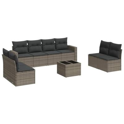 9-delige Loungeset met kussens poly rattan grijs