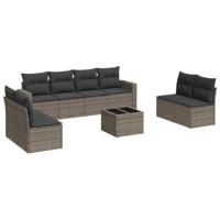 9-delige Loungeset met kussens poly rattan grijs - thumbnail