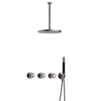 Hotbath Cobber - CW7067 - Inbouw Regendoucheset - Geborsteld Nikkel - 2 Stopkranen - Thermostatisch - Plafondbuis 30 cm - Hoofddouche 300 mm - Ronde Handdouche - met M106 - Waterbesparend - thumbnail