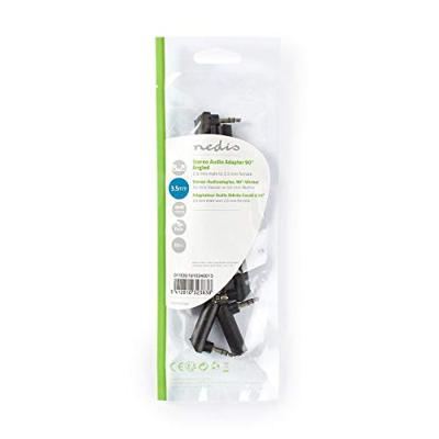 Stereo-Audioadapter - 3,5 mm Male - 3,5 mm Female - Vernikkeld - 90° Gehoekt - Metaal - Zwart - 10 Stuks - Polybag