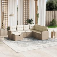 7-delige Loungeset met kussens poly rattan beige - thumbnail