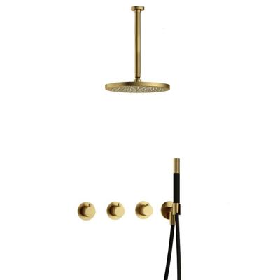 Hotbath Cobber - CB7067 - Inbouw Regendoucheset - Geborsteld Messing PVD - 2 Stopkranen - Thermostatisch - Plafondbuis 30 cm - Hoofddouche 300 mm - Staafhanddouche - met M106 - Waterbesparend