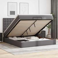 Ottoman bed met matrassen en LED's 200x200cm kunstleer grijs - thumbnail