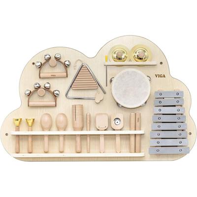 VIGA activiteitenbord met percussie-instrumenten , h: 48 cm, l: 75, b: 6,6, 12 onderdelen/ 1 doos VIGA activiteitenbord met percussie-instrumenten , h: 48 cm, l: 75, b: 6,6, 12 onderdelen/ 1 doos