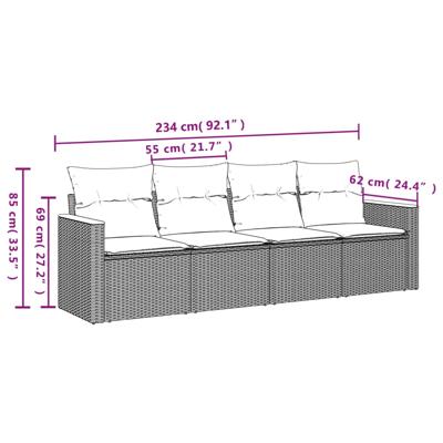 5-delige Loungeset met kussens poly rattan grijs - thumbnail