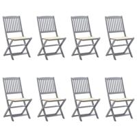 Tuinstoelen 8 st inklapbaar met kussens massief acaciahout - thumbnail