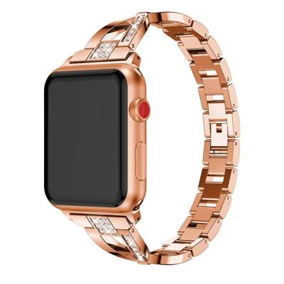 X-vormige Diamond-bezaaid Solid RVS polsband horlogeband voor Apple Watch serie 3 & 2 & 1 38mm (Rose goud)
