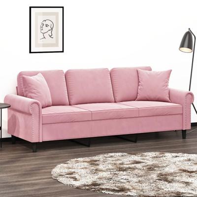 Driezitsbank met sierkussens 180 cm fluweel roze