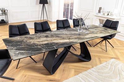 Uitschuifbare eettafel INFINITY 180-260cm taupe keramiek marmer zwart metaal - 45181