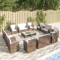 16-delige Loungeset met kussens poly rattan bruin - thumbnail