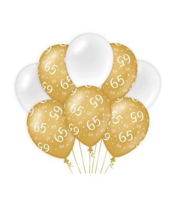 Ballonnen 65 Jaar Goud/Wit (8st)