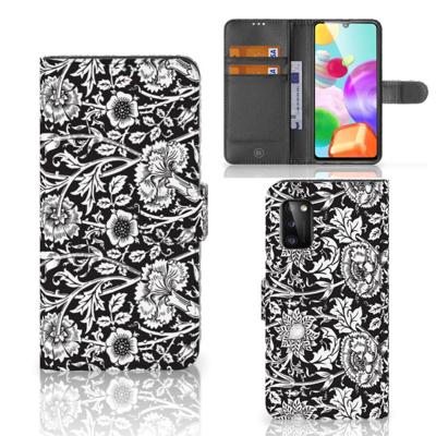 Samsung Galaxy A41 Hoesje Black Flowers Samsung Galaxy A41 Hoesje Black Flowers