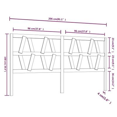Hoofdbord 206x4x100 cm massief grenenhout zwart