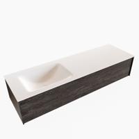 Badkamermeubel BWS Madrid Dark Brown 150x45x30 cm Mat Witte Solid Surface Wastafel Links (0 kraangaten) - thumbnail