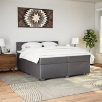 Boxspring met matras kunstleer grijs 200x200 cm - thumbnail