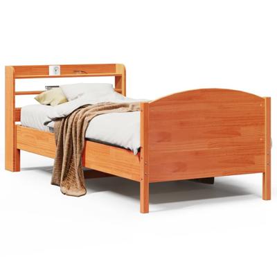 Bedframe zonder matras massief grenenhout wasbruin 75x190 cm