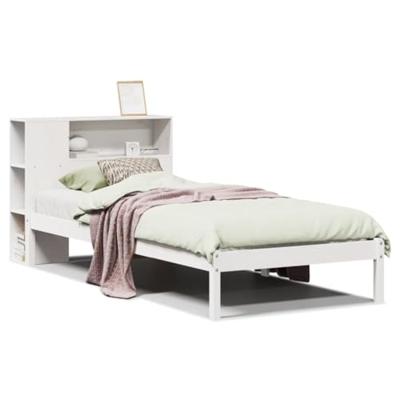 Bed met boekenkast zonder matras grenenhout wit 90x200 cm
