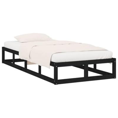 Bedframe massief hout zwart 75x190 cm