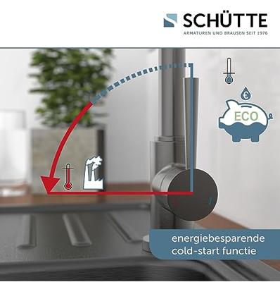 CORNWALL ééngreepsmengkraan keuken met ronde uitloop, grafiet mat elegante kraan met hoge ronde uitloop en draaibereik 360° energiebesparing door cold start functie keramische schijven geluids - thumbnail