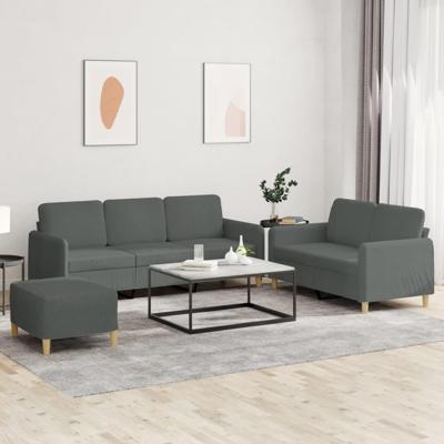 3-delige Loungeset met kussens stof donkergrijs