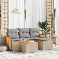 5-delige Loungeset met kussens poly rattan beige - thumbnail