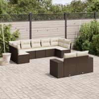 9-delige Loungeset met kussens poly rattan bruin - thumbnail