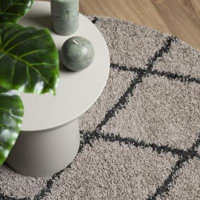 VidaXL Vloerkleed pamplona shaggy hoogpolig ø 160 cm beige antraciet - thumbnail
