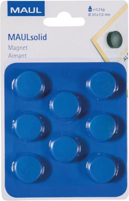 MAUL magneet Solid, 20 mm, trekkracht 300 gr, blister van 8 stuks, blauw