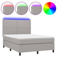 Boxspring met matras en LED stof lichtgrijs 140x200 cm - thumbnail