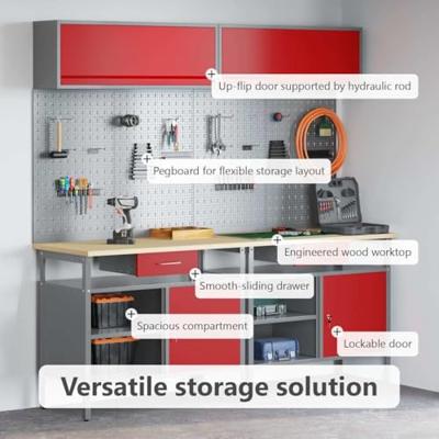 Werkbankset met lade 8 pcs Rood en Grijs Gepoedercoat staal