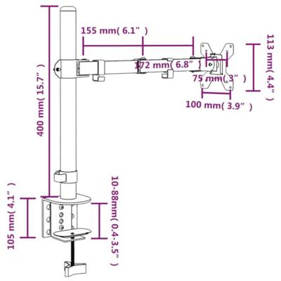 VidaXL Monitorbeugel vesa 75/100 mm zwart staal