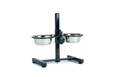 Standaard met 2 rvs 16 cm hondenvoerbakken zwart Standaard met 2 rvs 16 cm hondenvoerbakken zwart