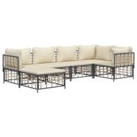 6-delige Loungeset met kussens poly rattan antracietkleurig - thumbnail