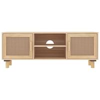 Tv-meubel 105x30x40 cm massief grenenhout en rattan bruin - thumbnail