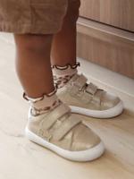 Baskets met klittenband van leer baby goud - thumbnail