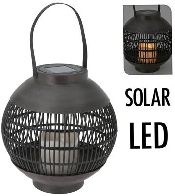ProGarden lantaarn met kaars solar led rattan zwart