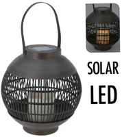 ProGarden lantaarn met kaars solar led rattan zwart - thumbnail